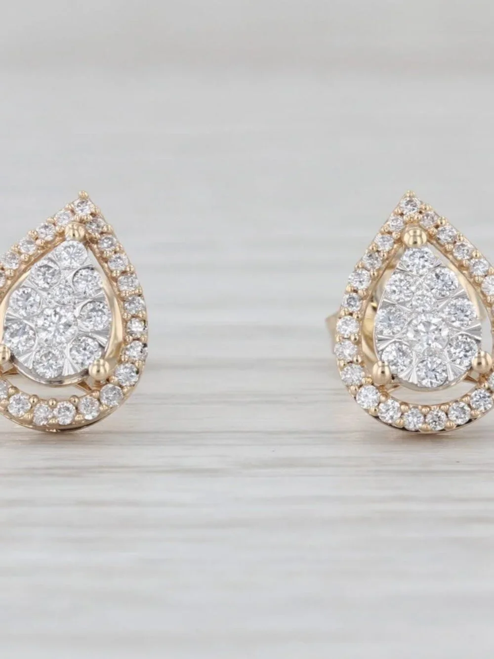 0.30ctw Diamond Teardrop Halo Earrings 14k Yellow Gold Studs